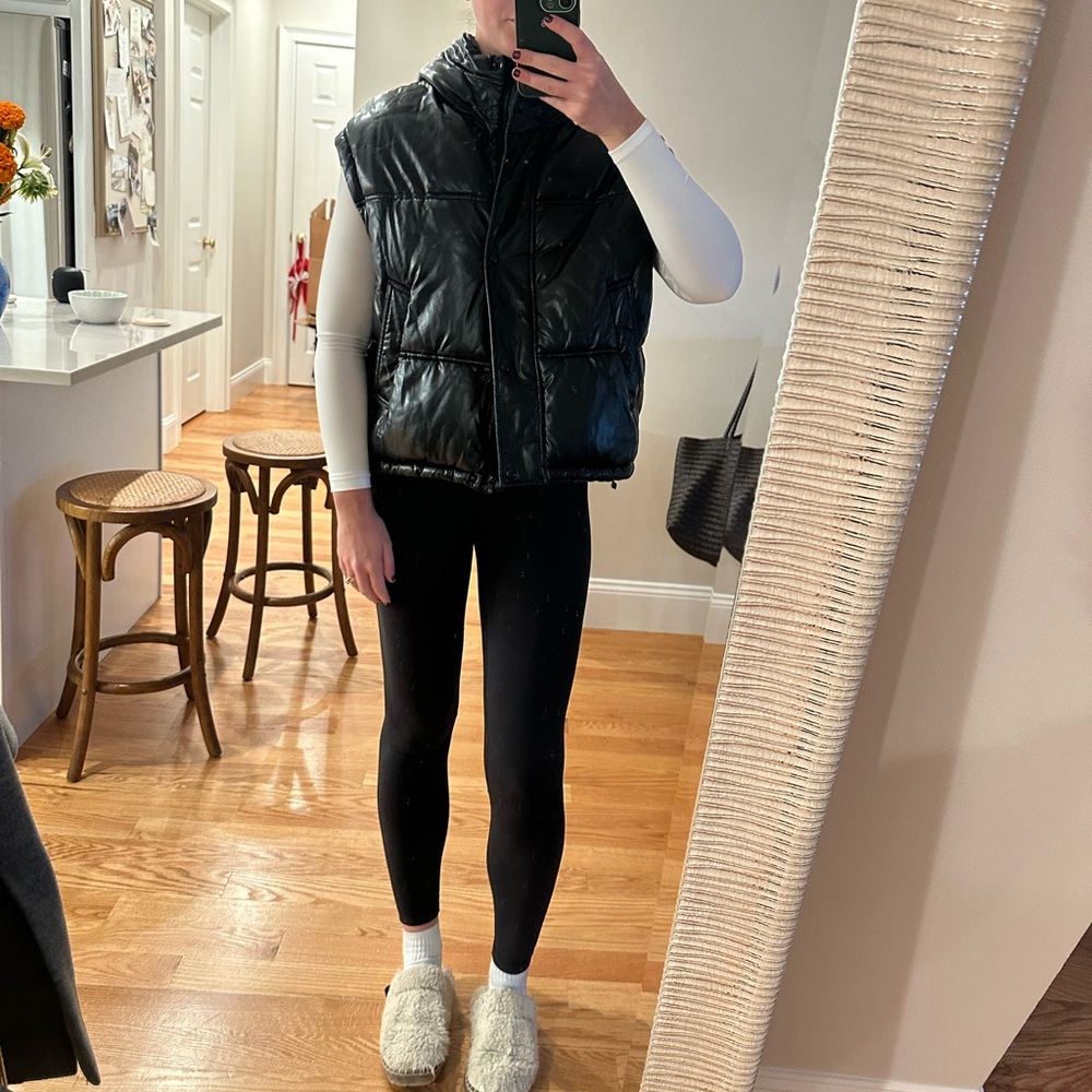 Zara Black Faux Leather Women's Puffer Vest